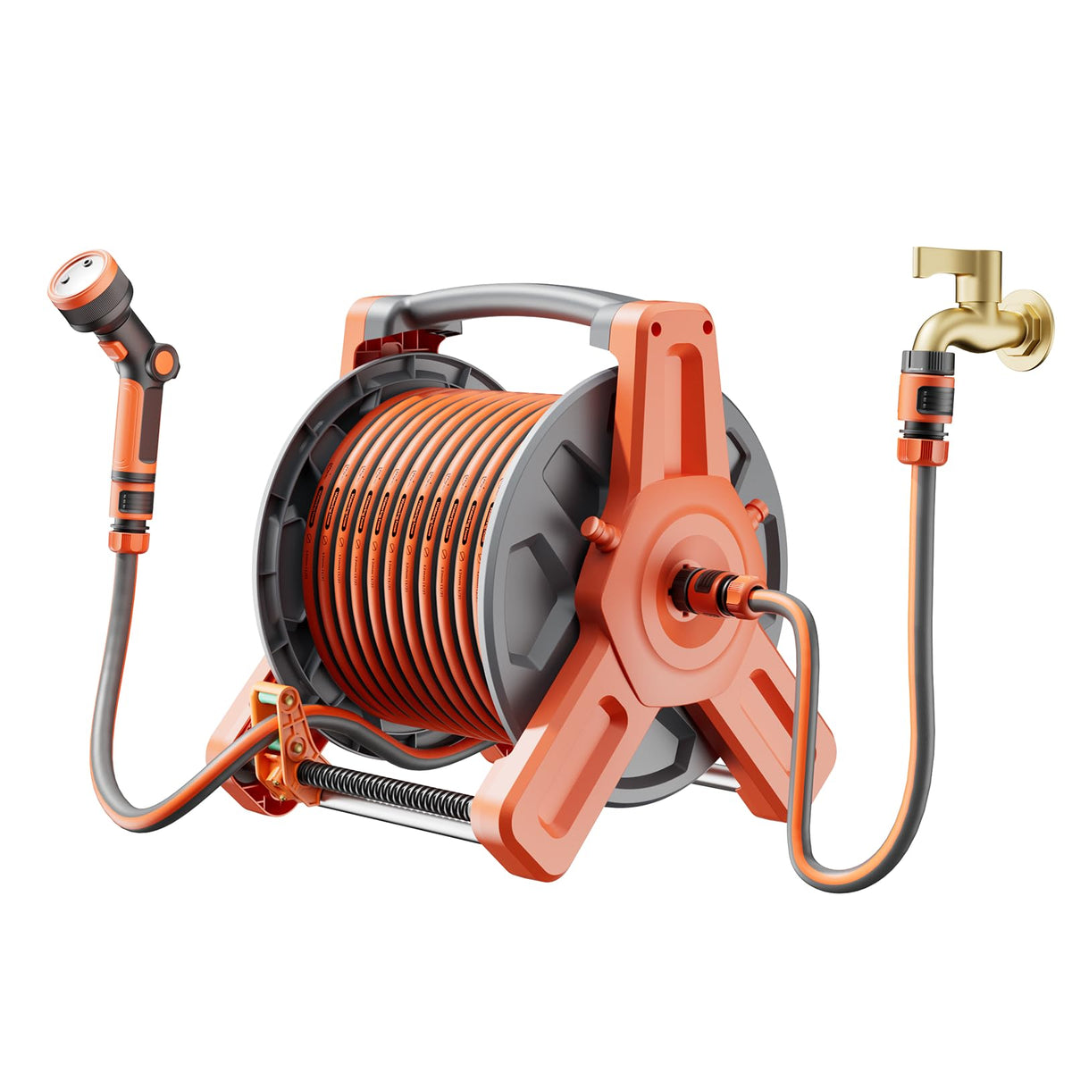 Flonexa front view of reel and hose showing compact storage and quick access