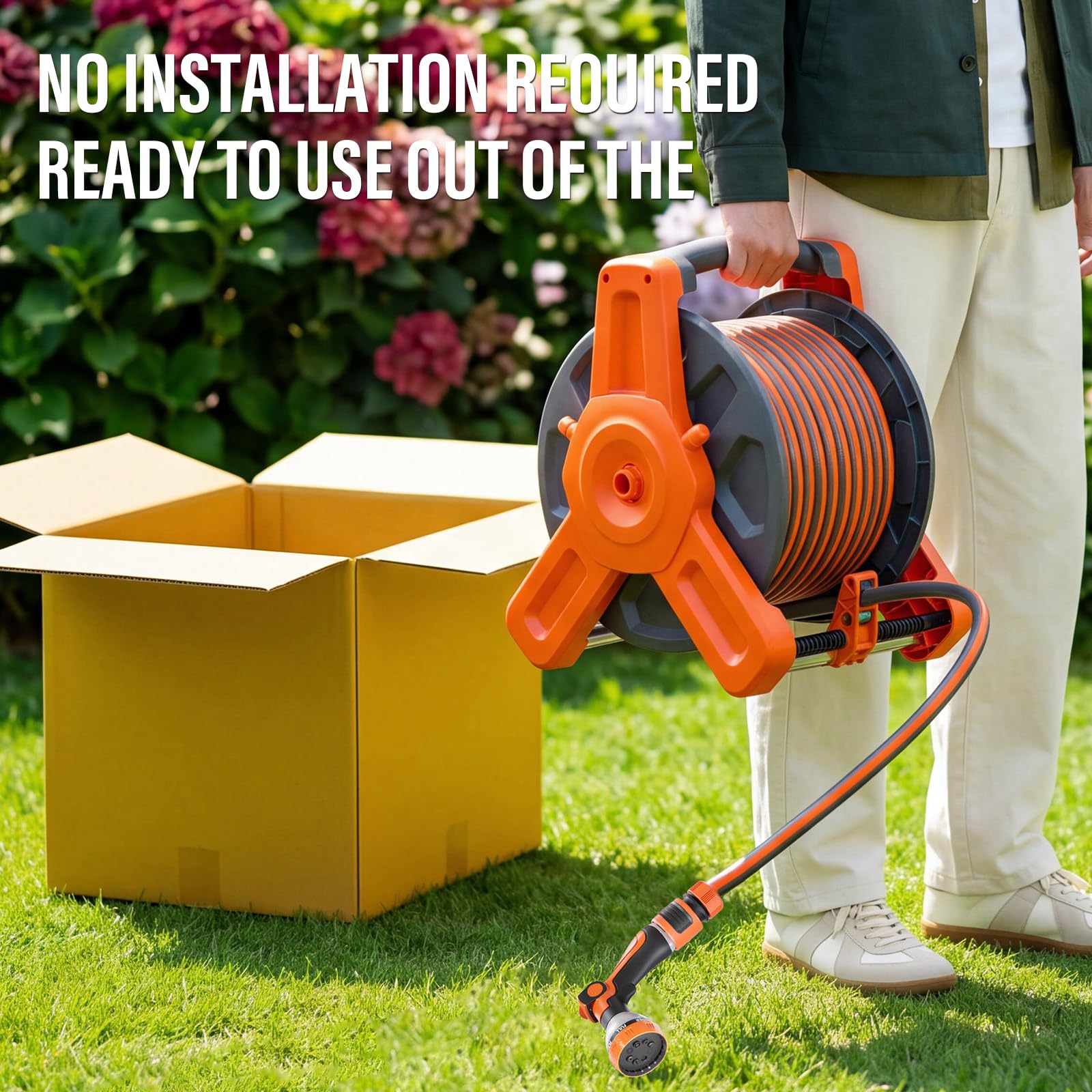 Flonexa reel being carried by ergonomic handle for easy portability