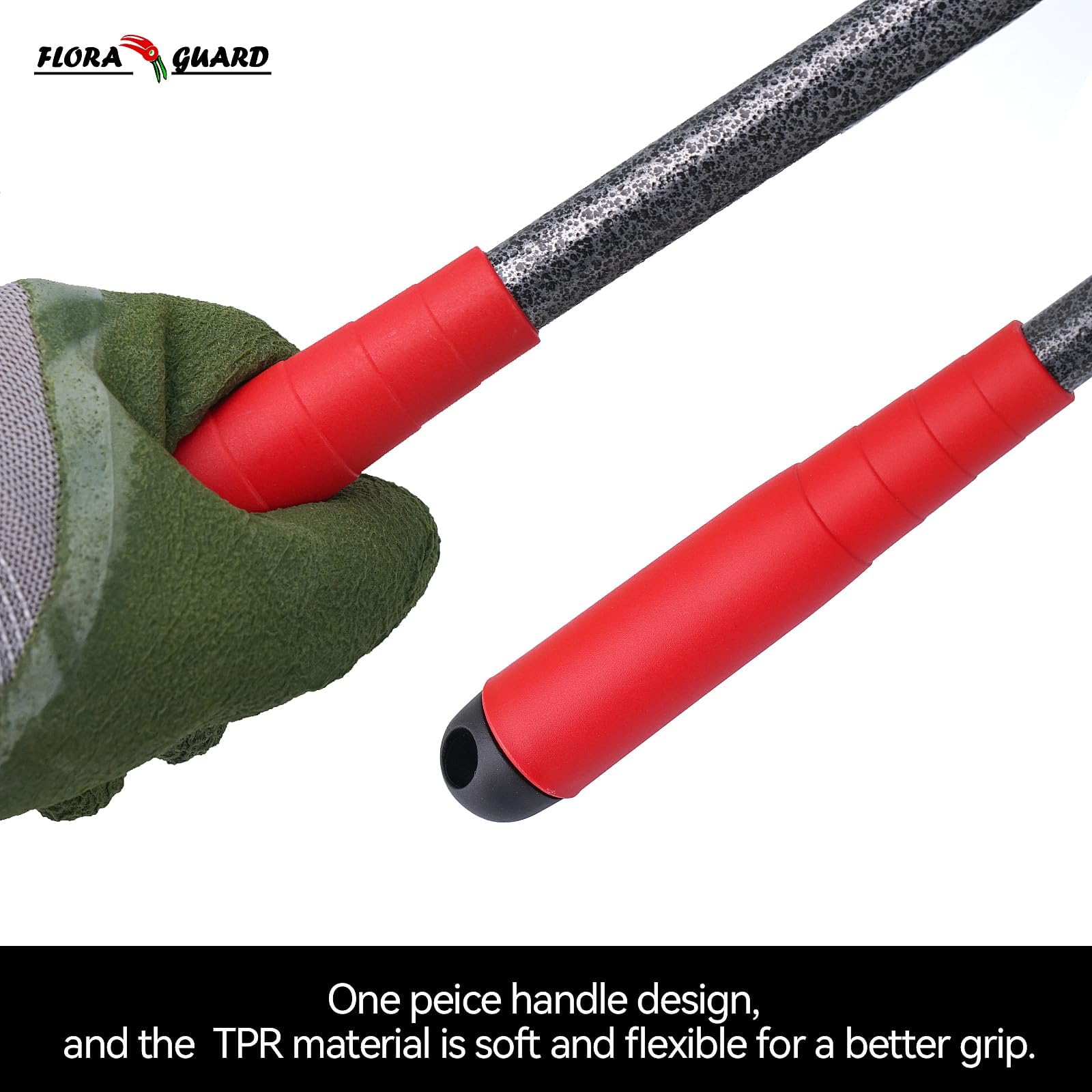 FLORA GUARD label and materials close view showing rust-resistant finish