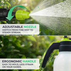 Flora sprayer in use watering potted plants, giving controlled misting benefit