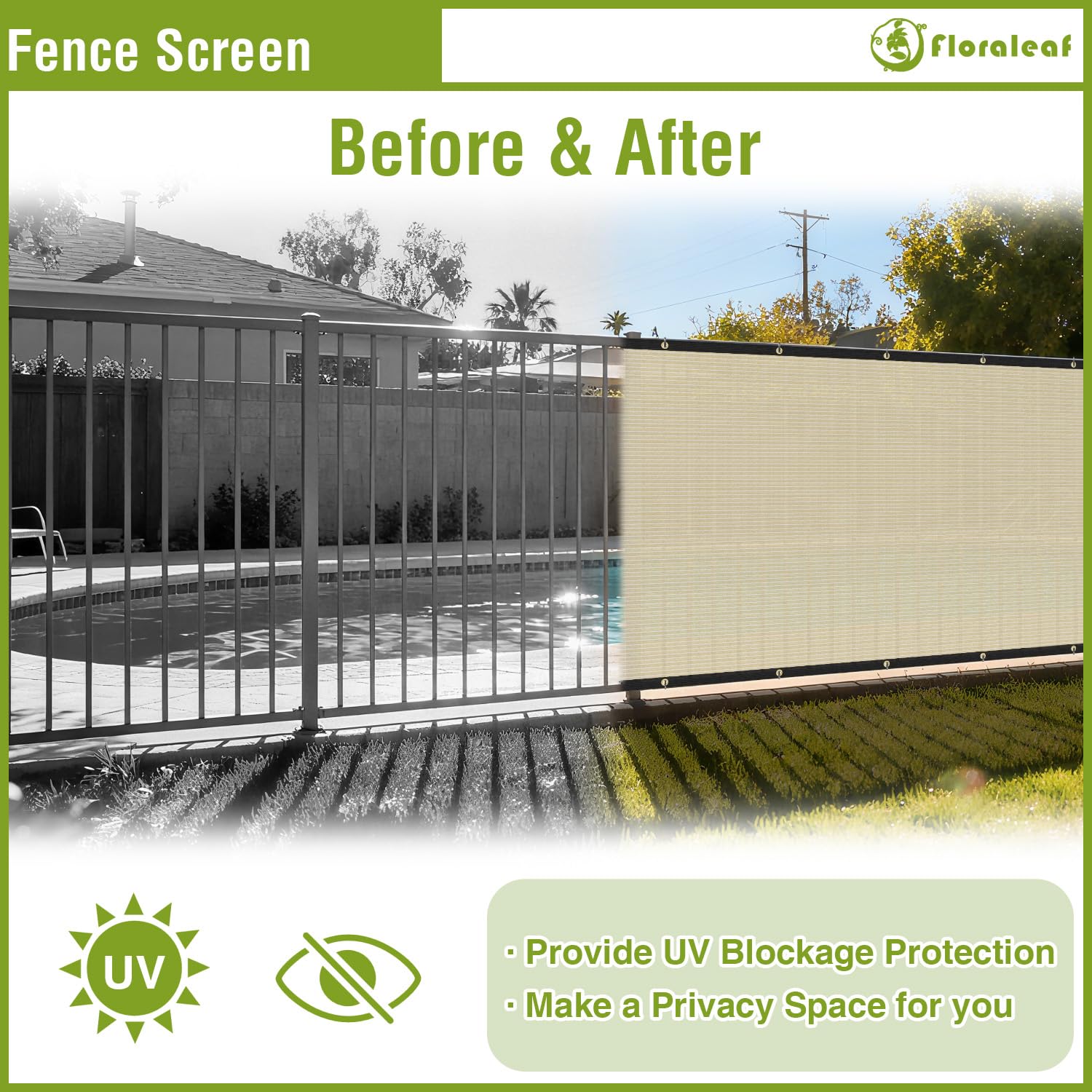 FLORALEAF reinforced edge and stainless grommet detail for strong attachment