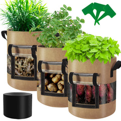 Florelf grow bag front view showing harvest window and tidy design for easy harvesting