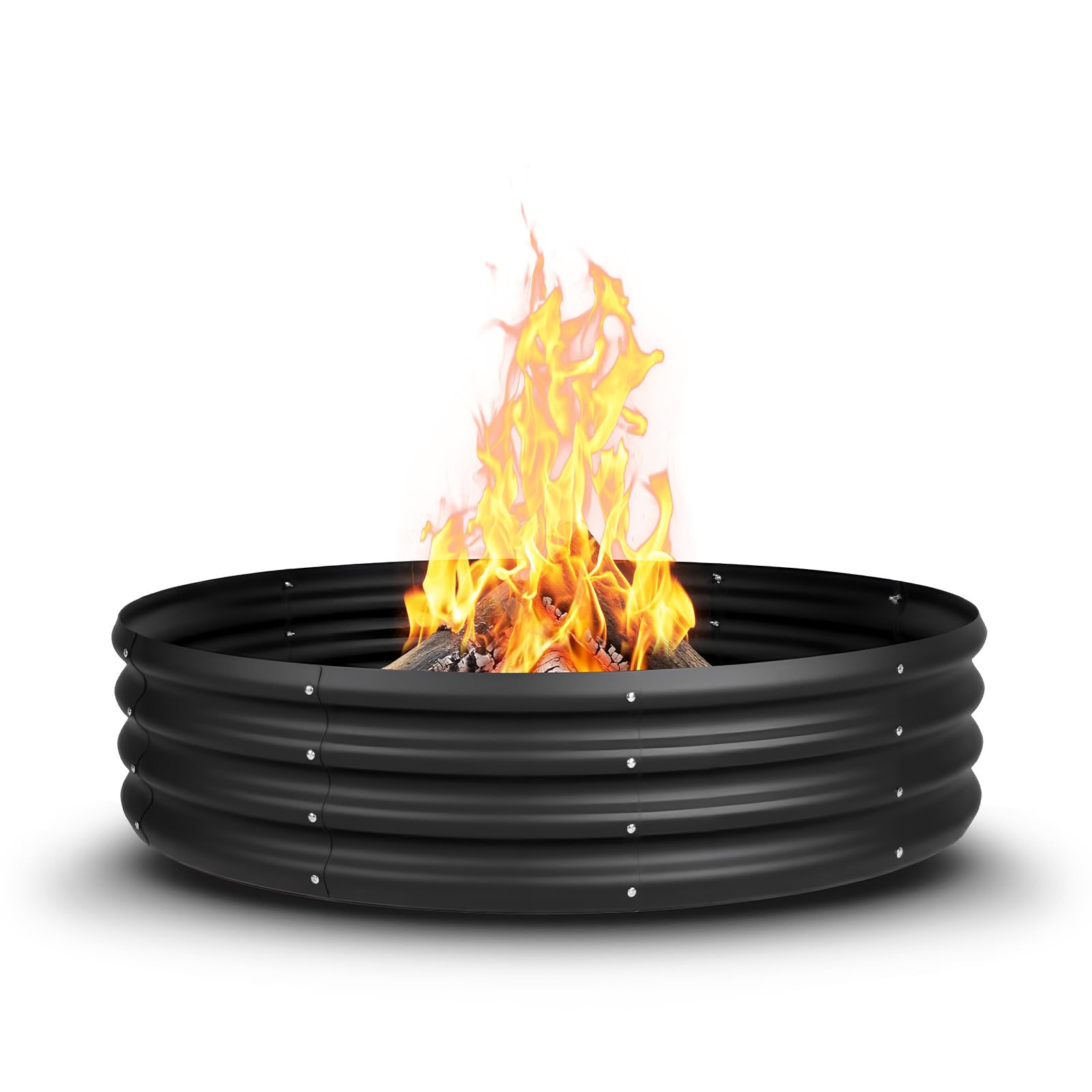 Florise front view of 48 inch fire pit showing large burn area and black finish