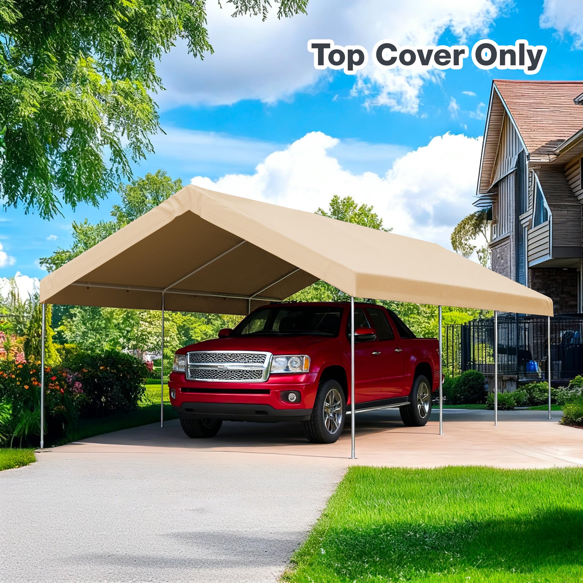 FLOUREE canopy in scale next to a car illustrating coverage and vehicle protection