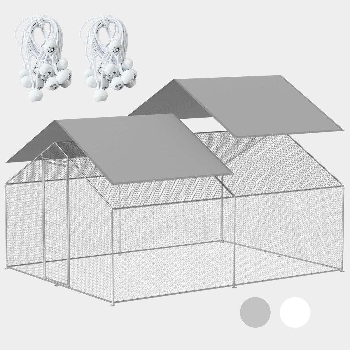 FLOUREE front view of grey coop cover showing full roof protection