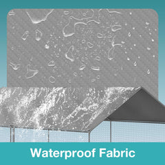 FLOUREE cover installed on coop showing rain protection in use