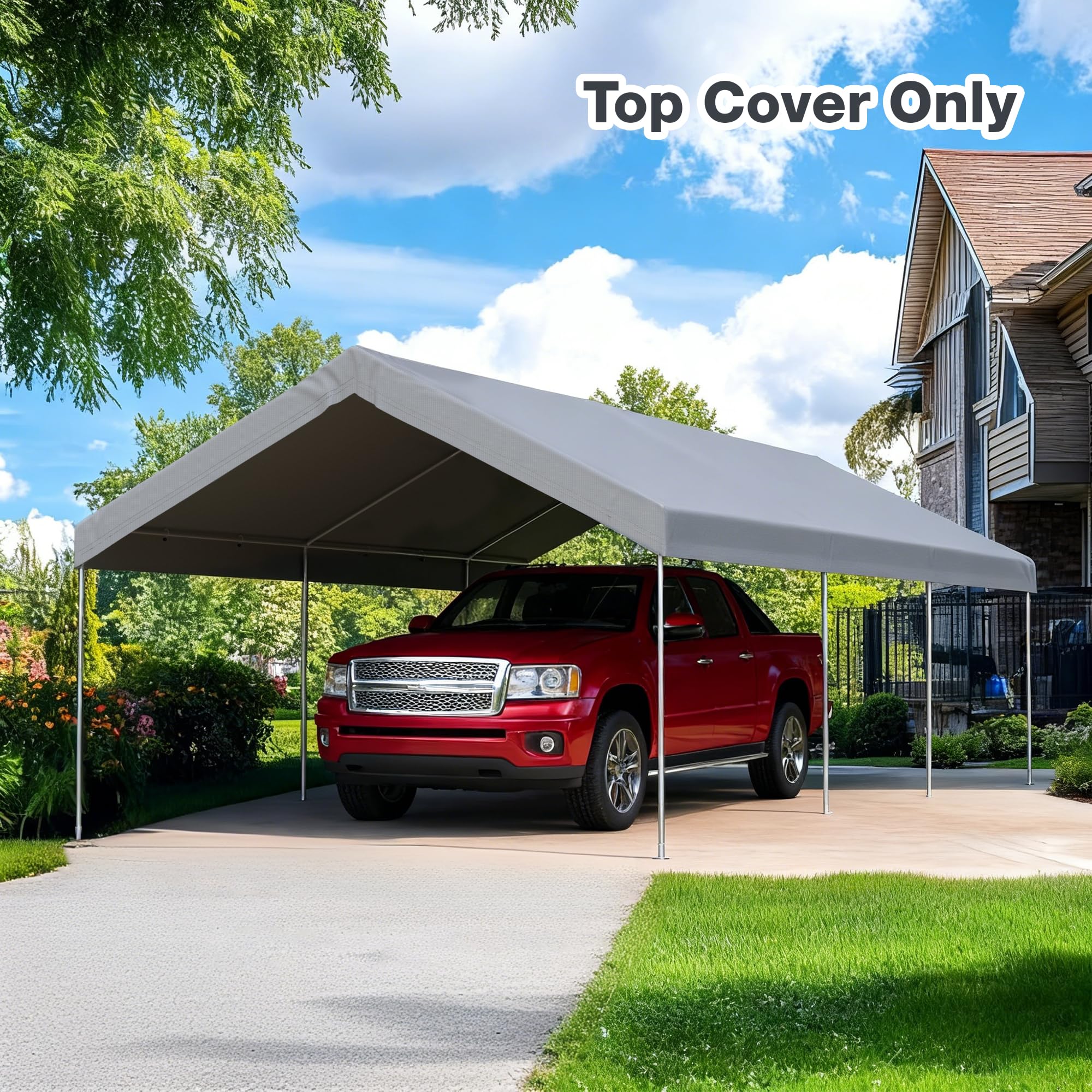 FLOUREE canopy sheltering a car in rain to demonstrate weather protection