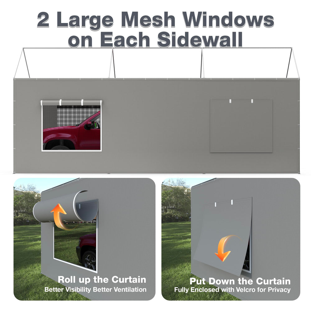 FLOUREE zippered roll-up window detail showing ventilation and easy use