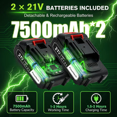 Flouritech dual 21V batteries and charger displayed for longer runtime