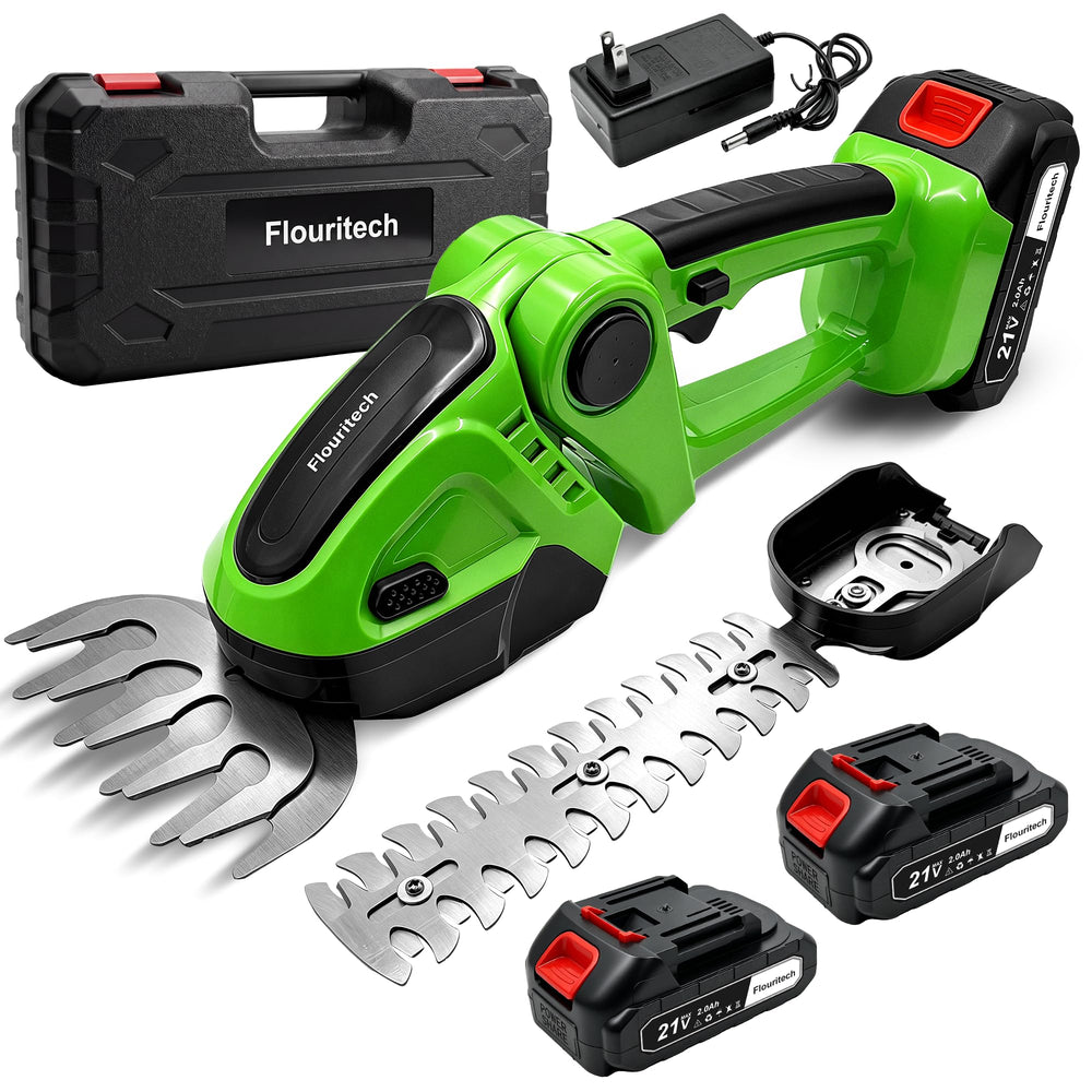 Flouritech front view of cordless hedge trimmer showing compact design and blades