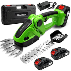 Flouritech front view of cordless hedge trimmer showing compact design and blades
