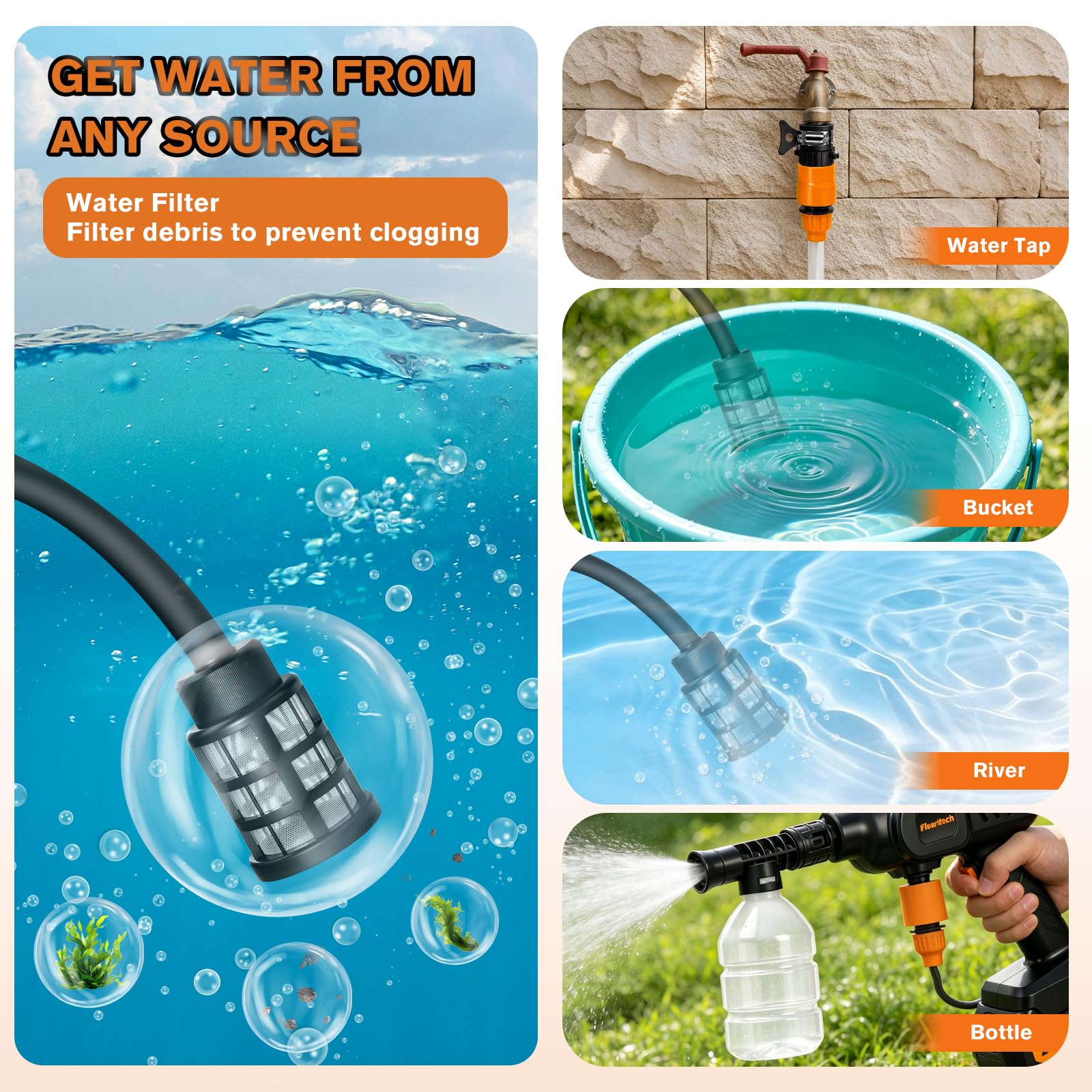 Flouritech in use washing a car showing portable cleaning power
