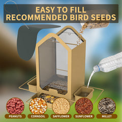 FlowaFoli feeder with birds on 360-degree perch demonstrating comfortable multiple feeding