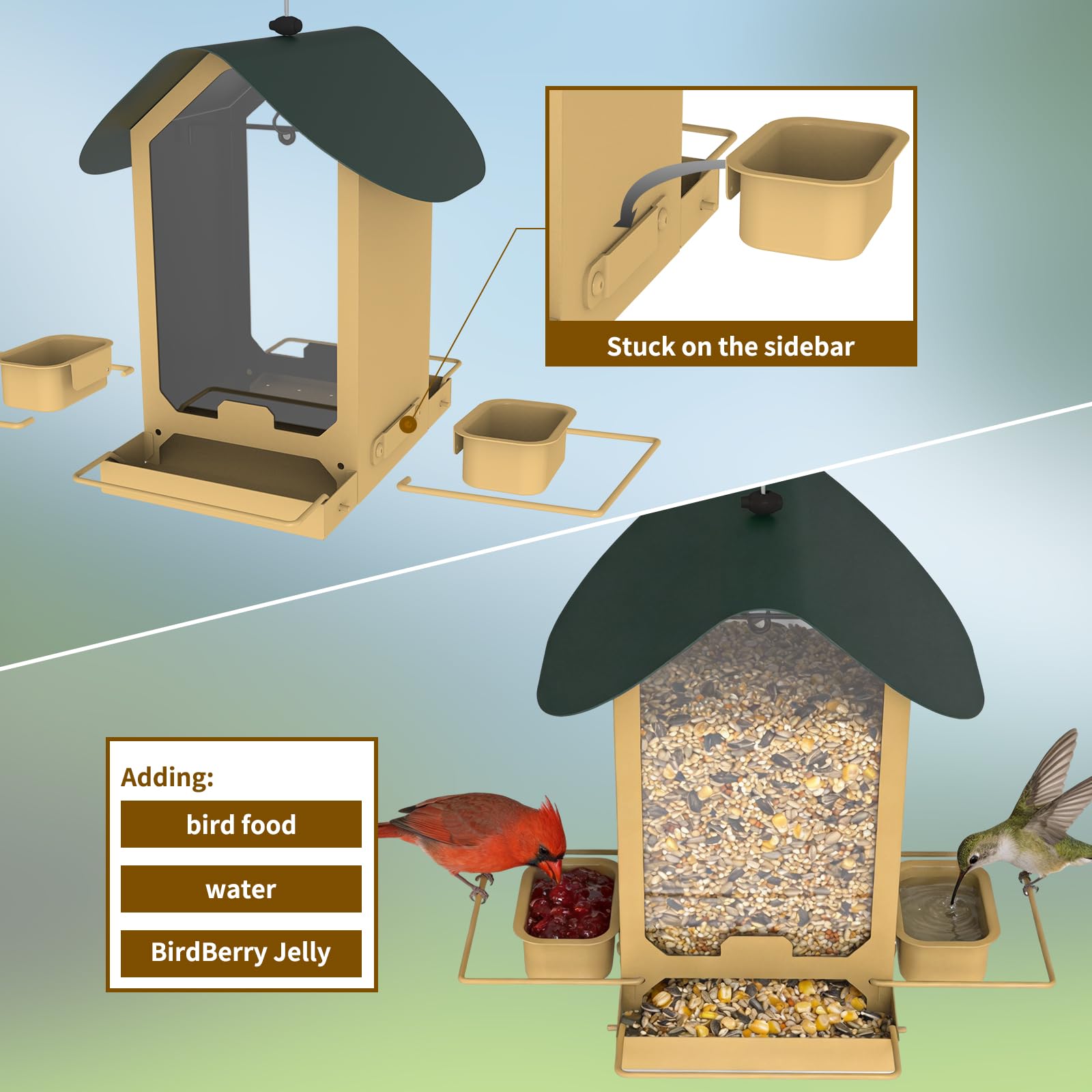 FlowaFoli detachable side tray removed to show easy cleaning and dual seed or water use
