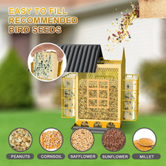 FlowaFoli double suet cages loaded with suet cakes attracting insect-eating birds efficiently