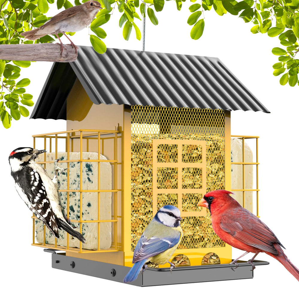 FlowaFoli front view of hanging feeder showing sturdy weatherproof design and visual appeal