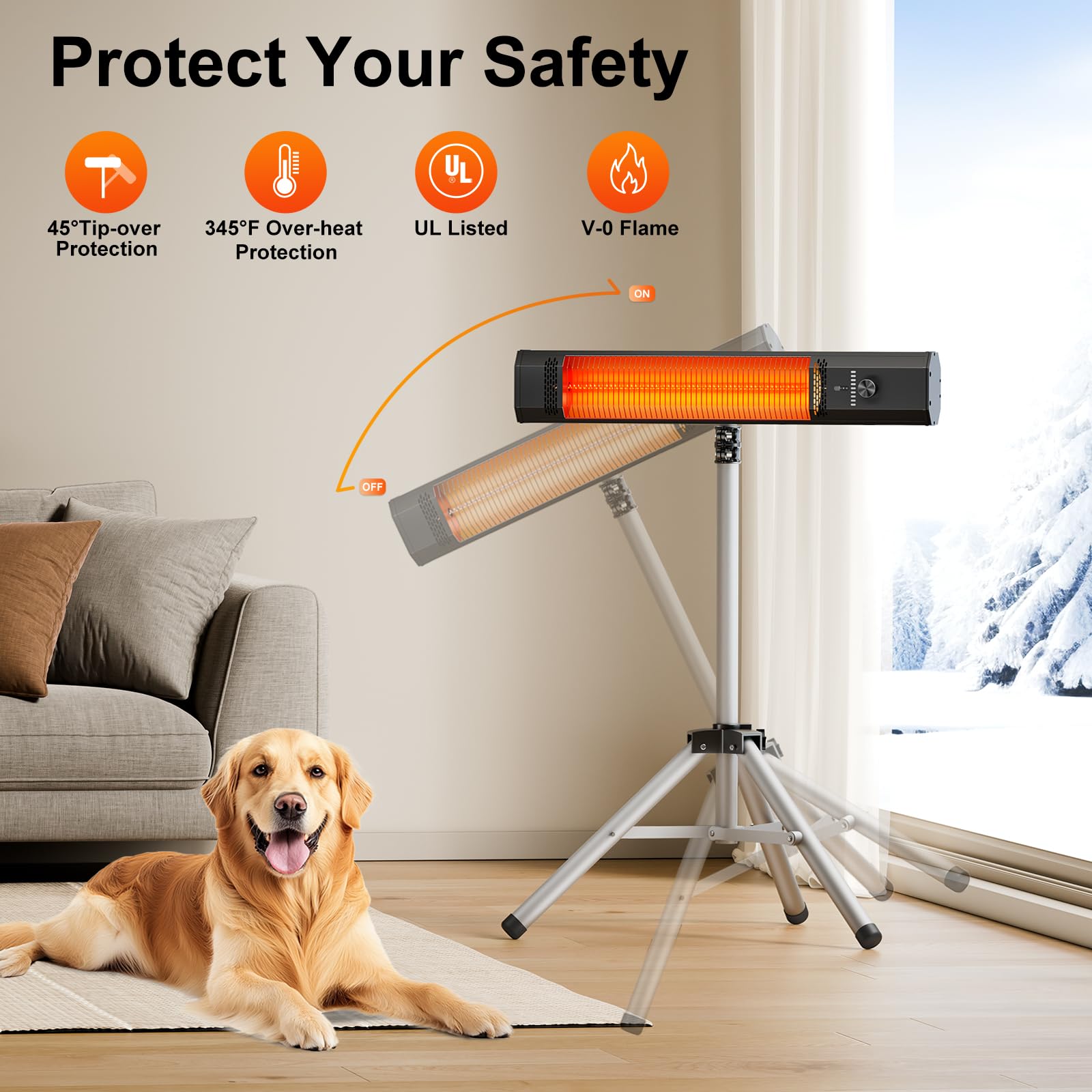 FLOWBREEZE adjustable-height pole detail showing customized heat placement