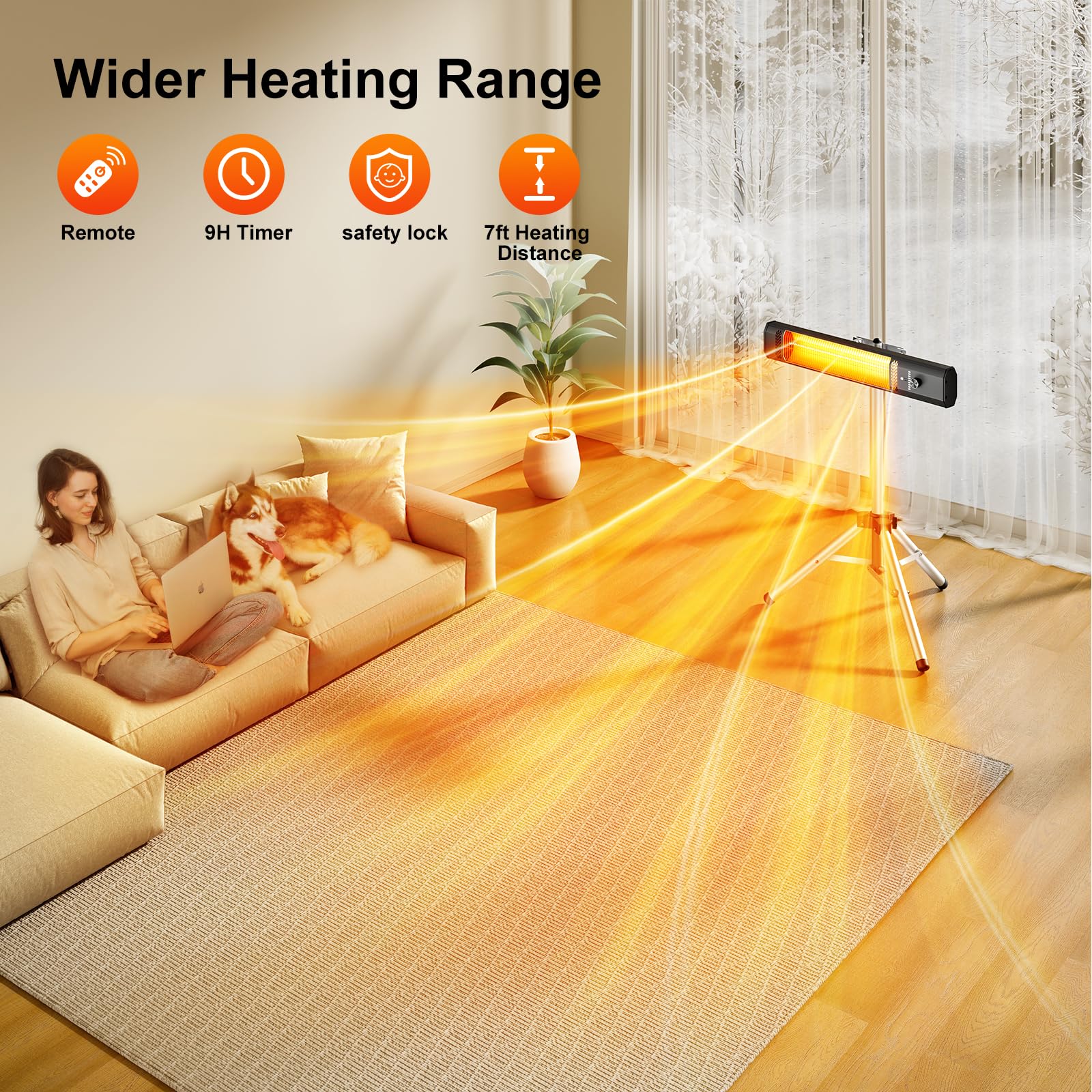 FLOWBREEZE wall-mounted heater installed under patio offering secure warmth