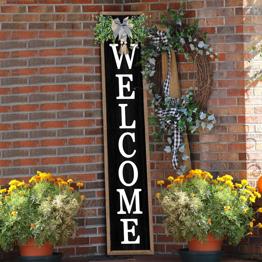 flowtorely front view of wooden welcome sign showing overall design and charm