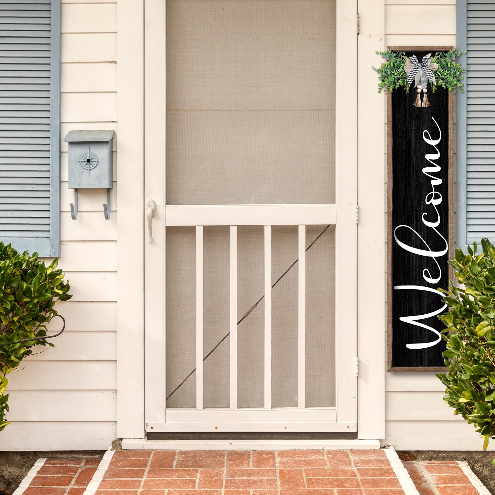 flowtorely sign leaning against porch column demonstrating easy placement option