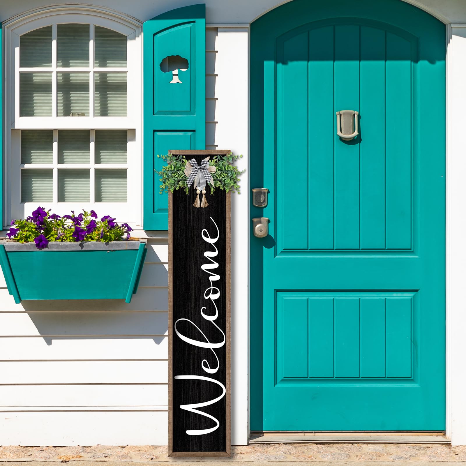 flowtorely sign beside door for scale showing tall narrow 45 by 9 inch profile