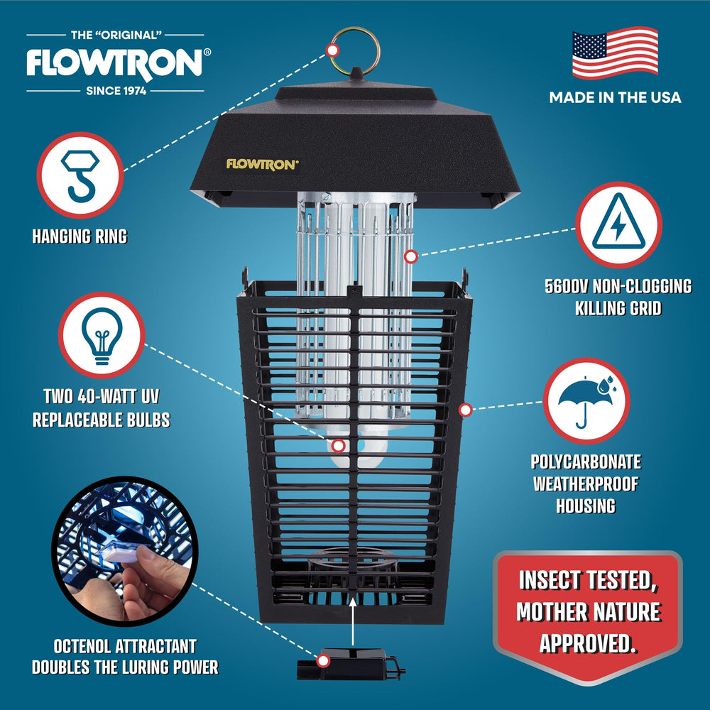 Flowtron close-up of 5,600V kill grid demonstrating instant insect elimination safety