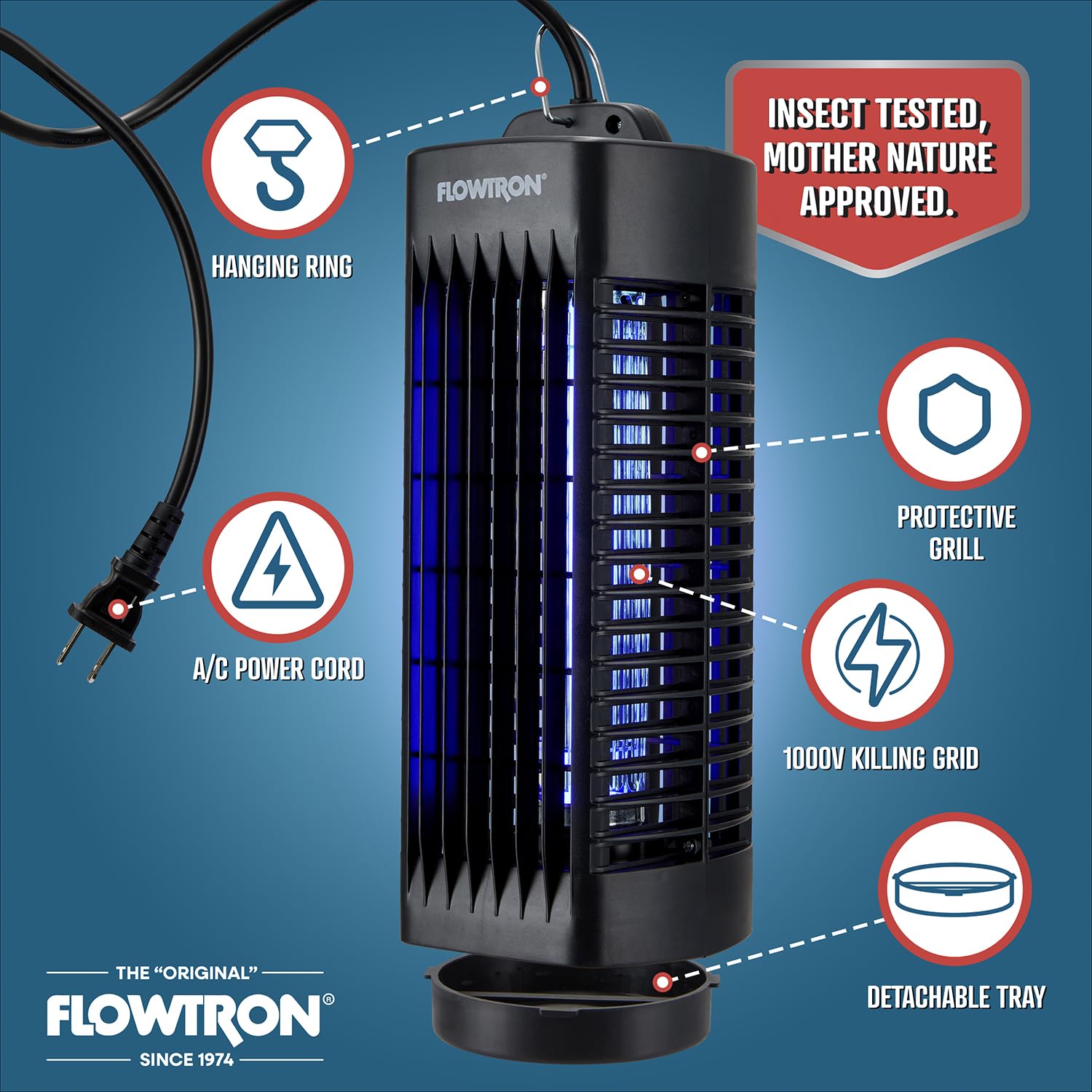 Flowtron close-up of the UV bulb glowing to attract mosquitoes and gnats effectively