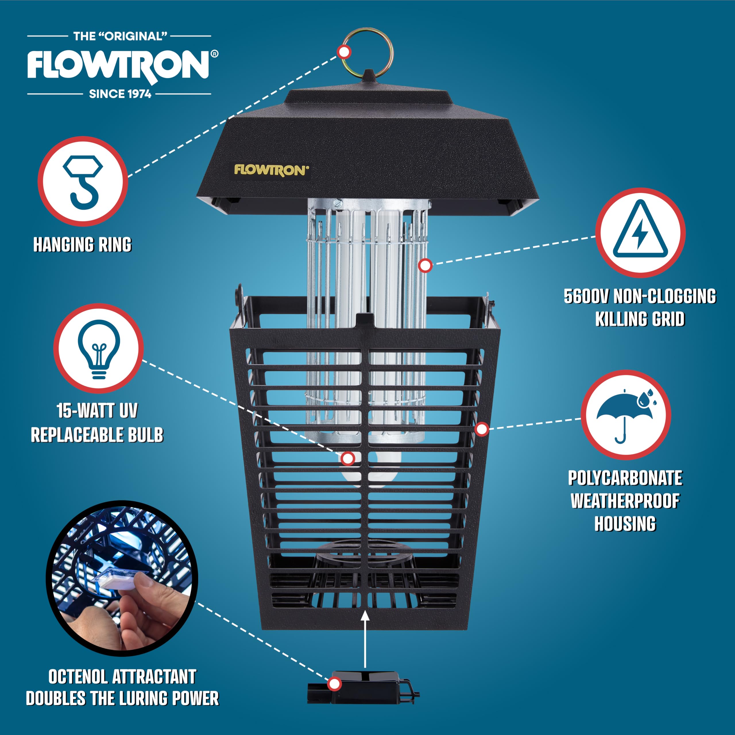Flowtron primer plano rejilla eléctrica que elimina insectos eficazmente