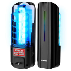 Flowtron front view showing sleek black trap and easy wall plug, discreet pest control benefit