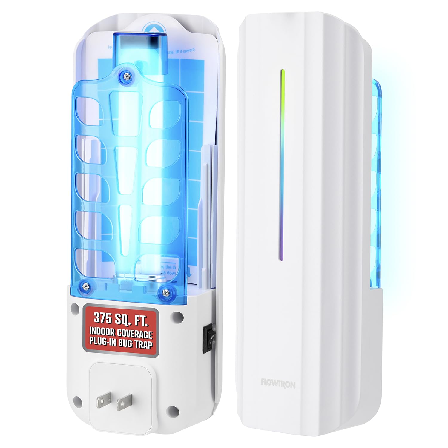 Flowtron front view of white plug-in unit showing sleek profile and discreet design