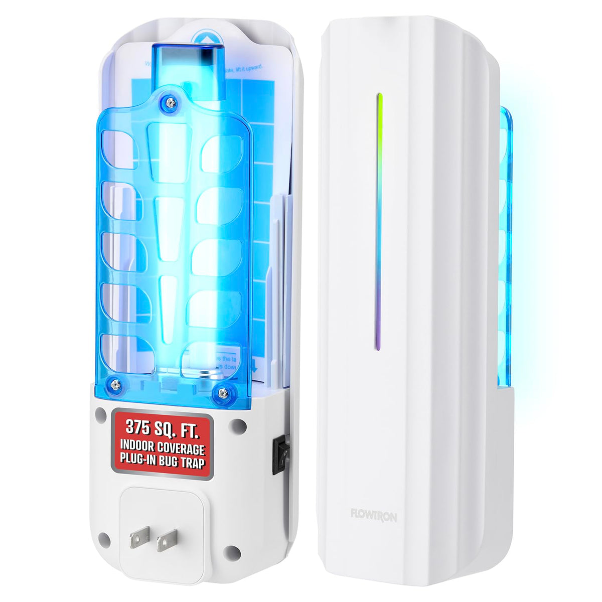 Flowtron front view of white plug-in unit showing sleek profile and discreet design