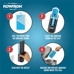 Flowtron on a kitchen counter trapping fruit flies, showing hygienic, pesticide-free pest control benefit