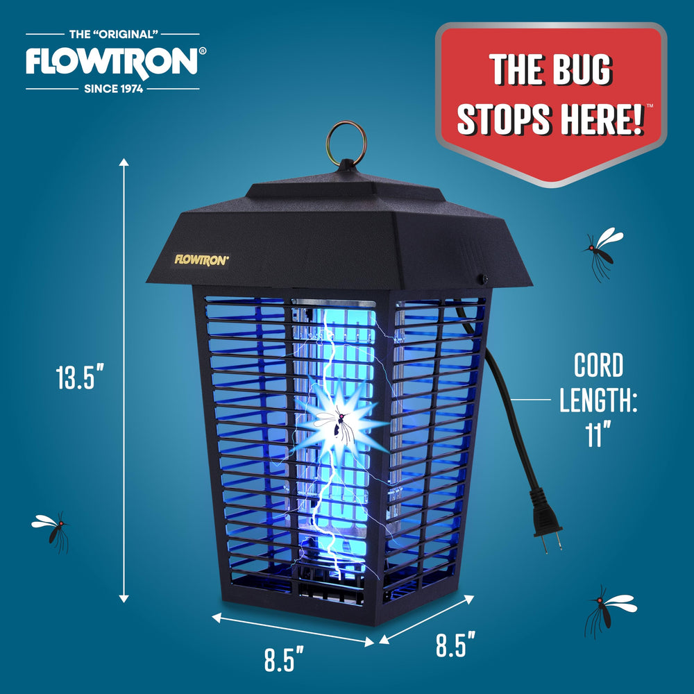 Flowtron mounted on pole in yard reducing insects near outdoor seating