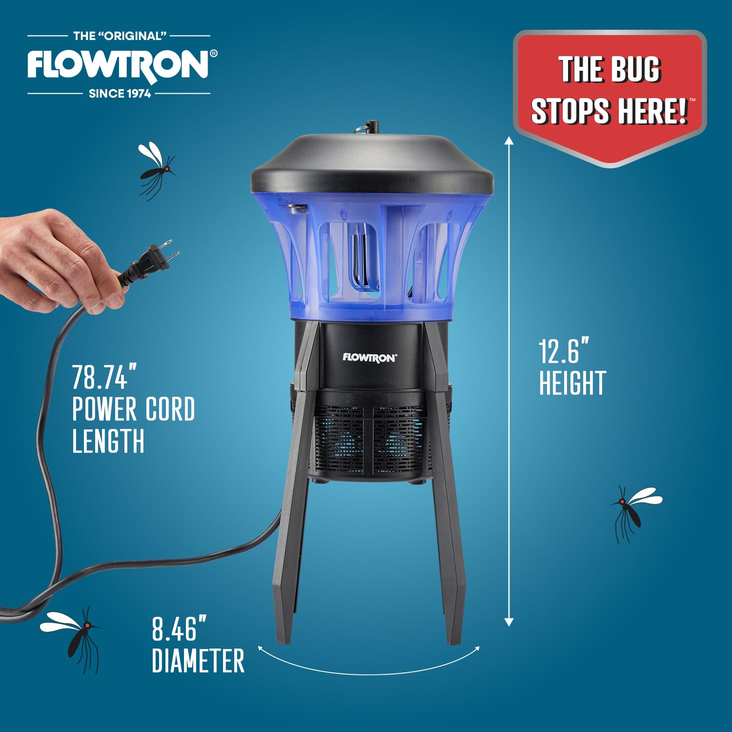 Flowtron mounted on a patio demonstrating quiet outdoor protection benefit