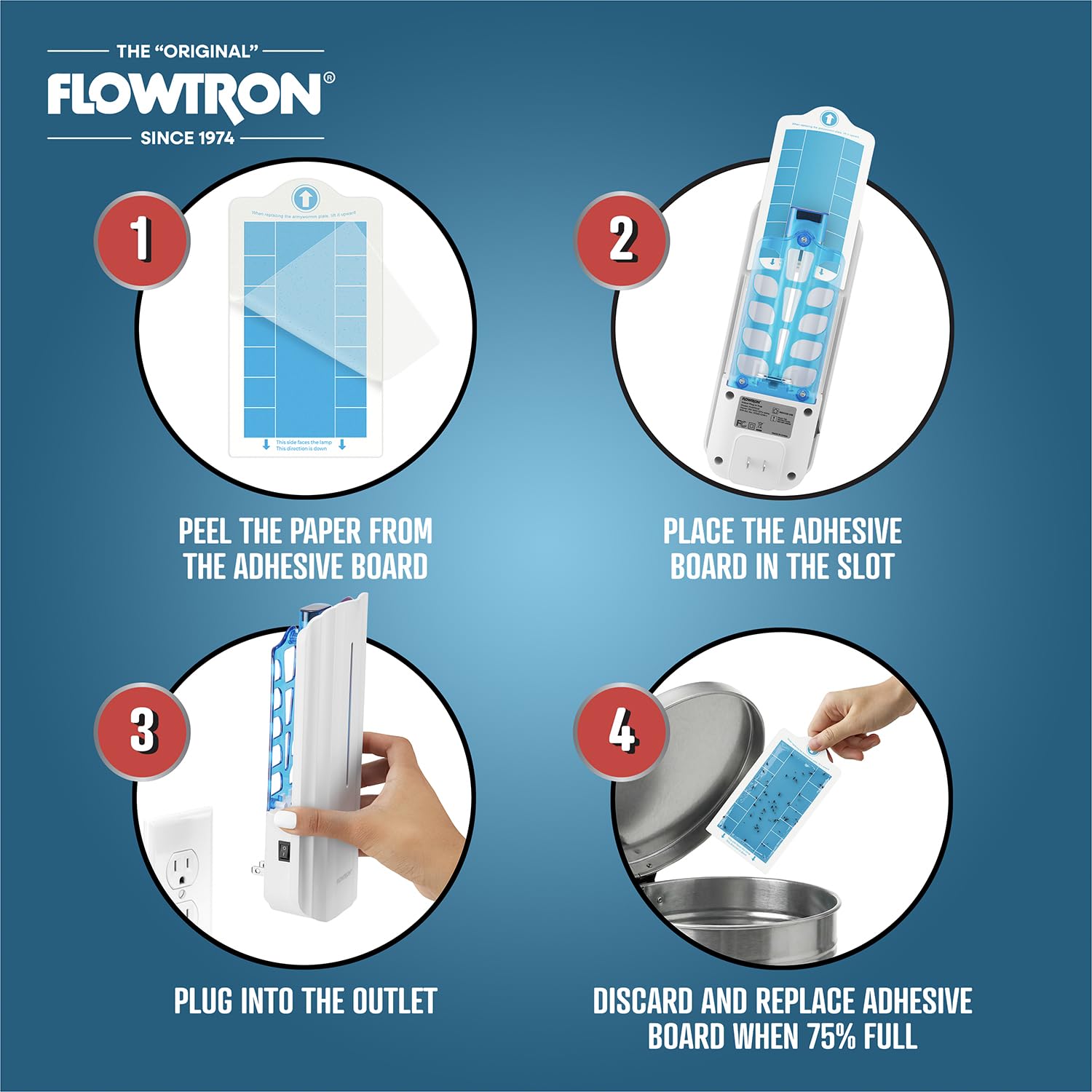 Flowtron plugged into outlet in living room demonstrating quiet, continuous protection