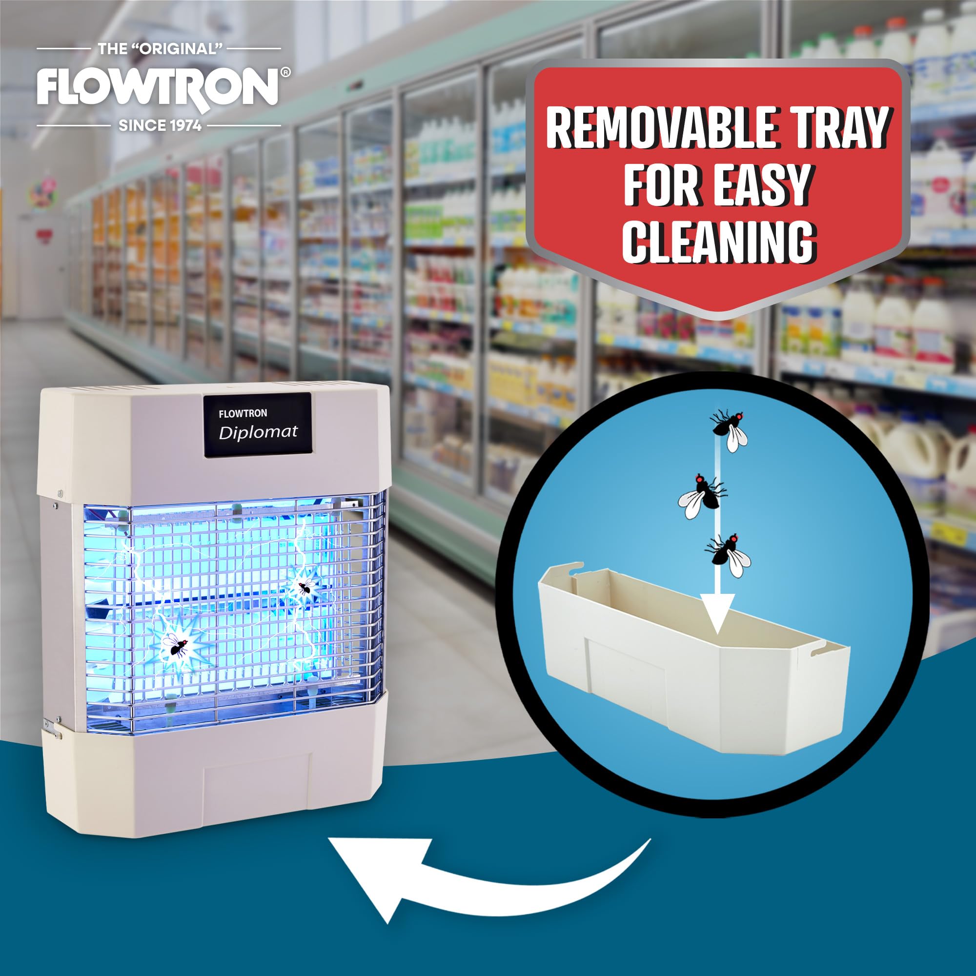 Flowtron next to ruler showing scale and space-saving benefit