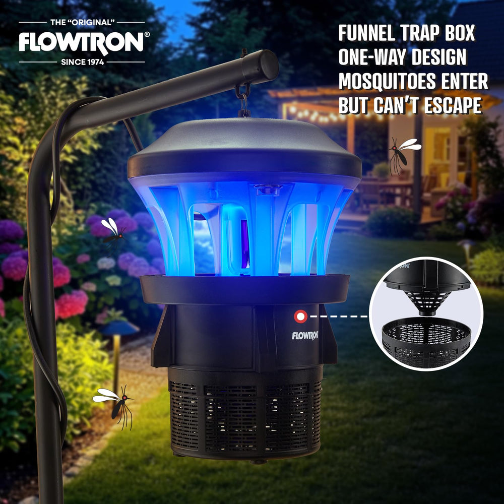 Flowtron next to garden tools showing size and scale convenience benefit