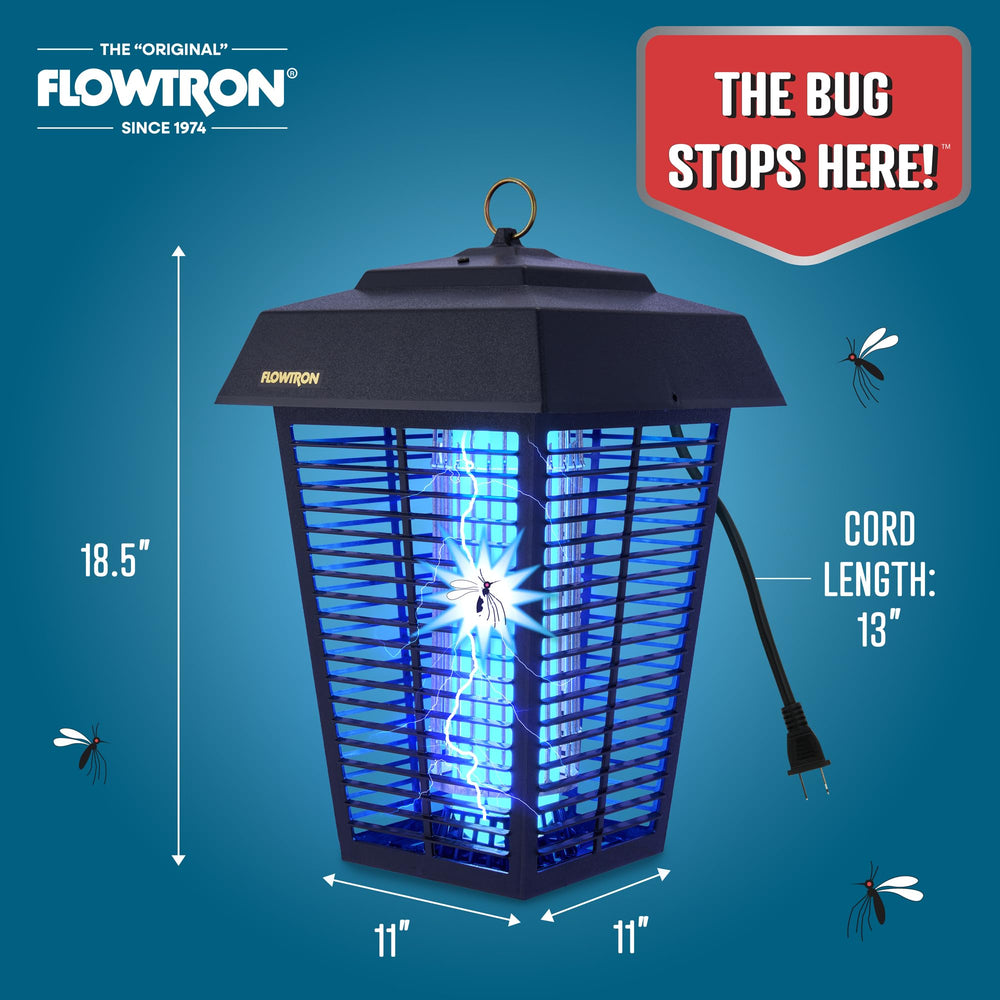 Flowtron next to a hand for scale showing compact size and easy hanging benefit