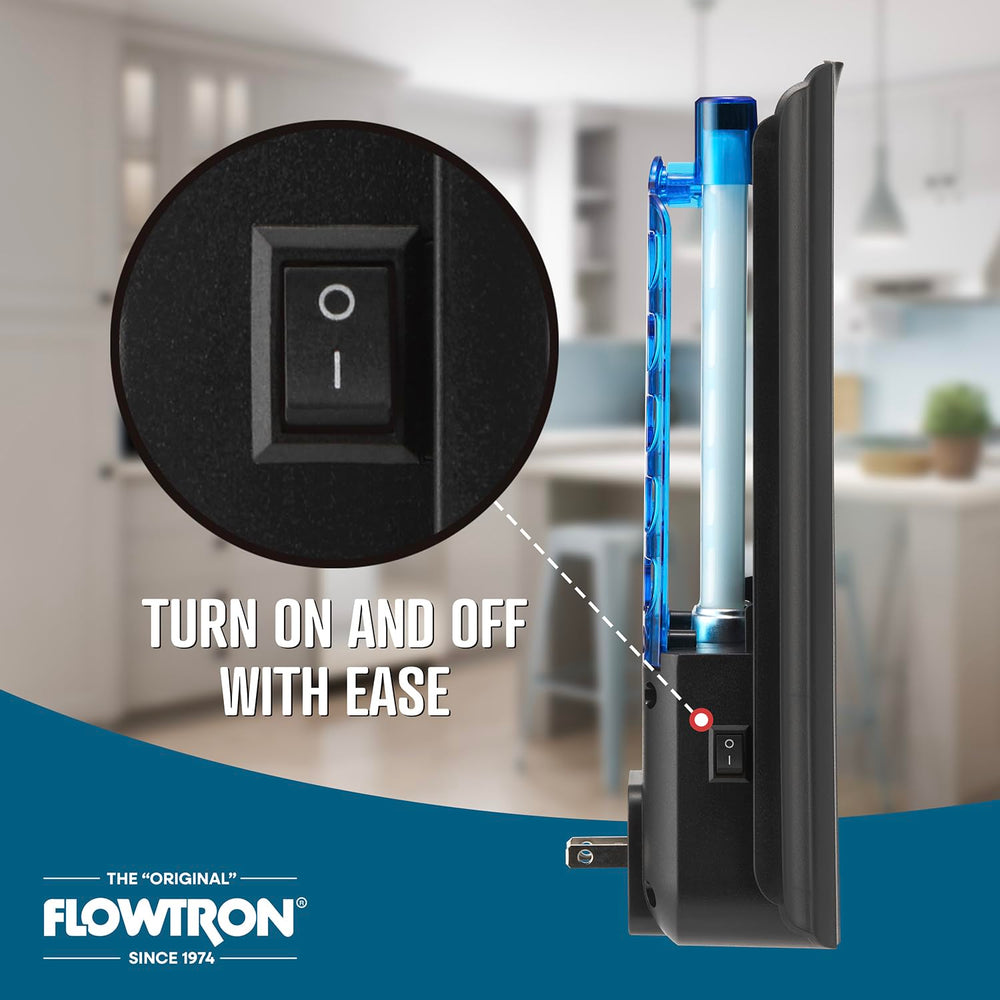 Flowtron next to coffee mug for scale showing compact footprint and space-saving benefit