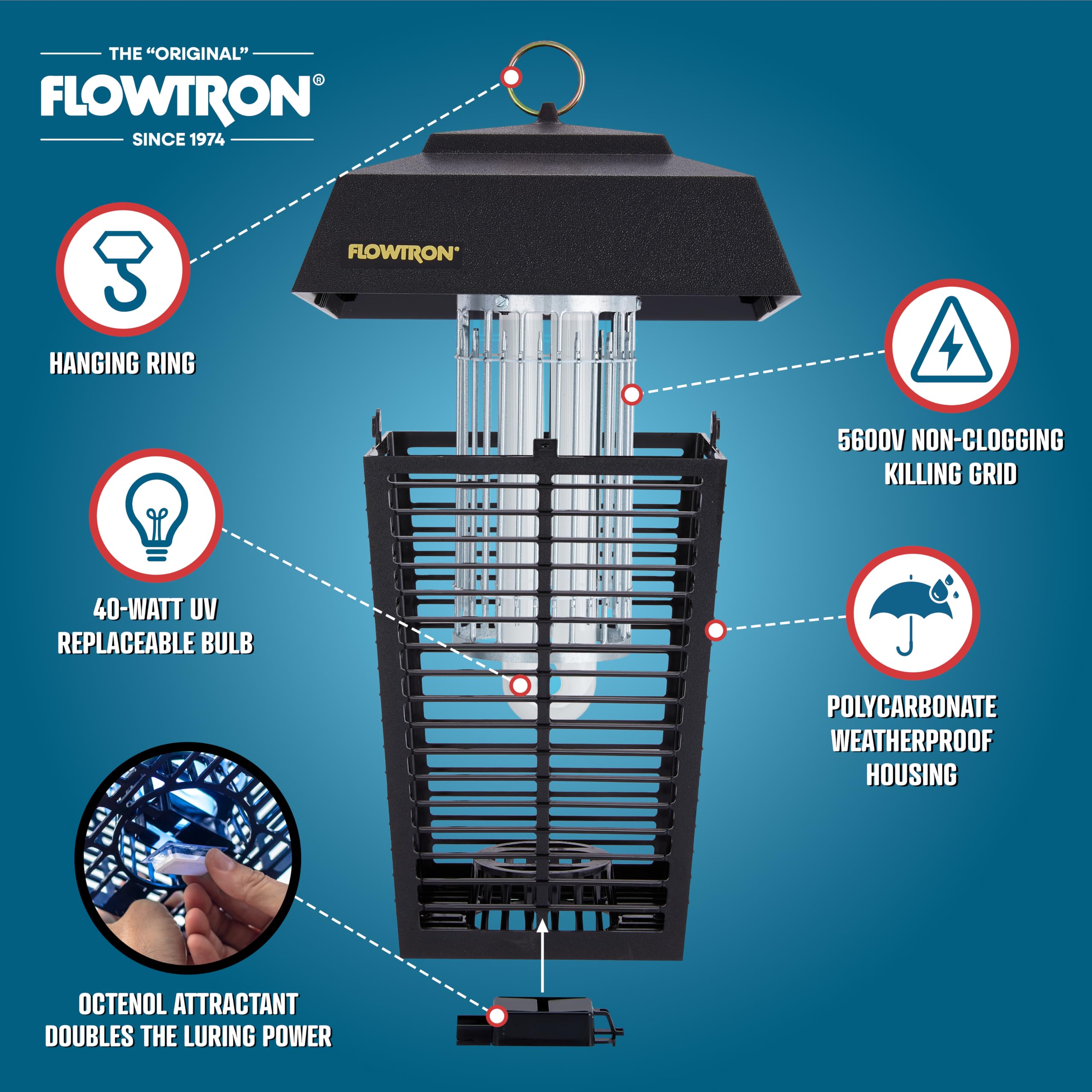 Flowtron UV bulb close-up bright lamp delivering strong insect attraction