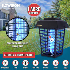 Flowtron UV bulb lit at night showing strong attraction for pests benefit