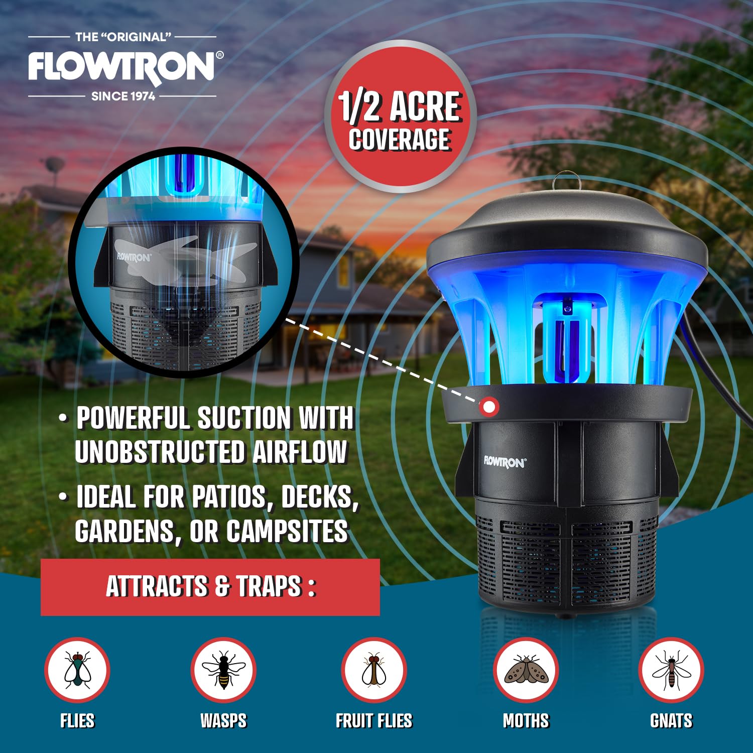 Flowtron UV lamp close-up highlighting attraction performance benefit