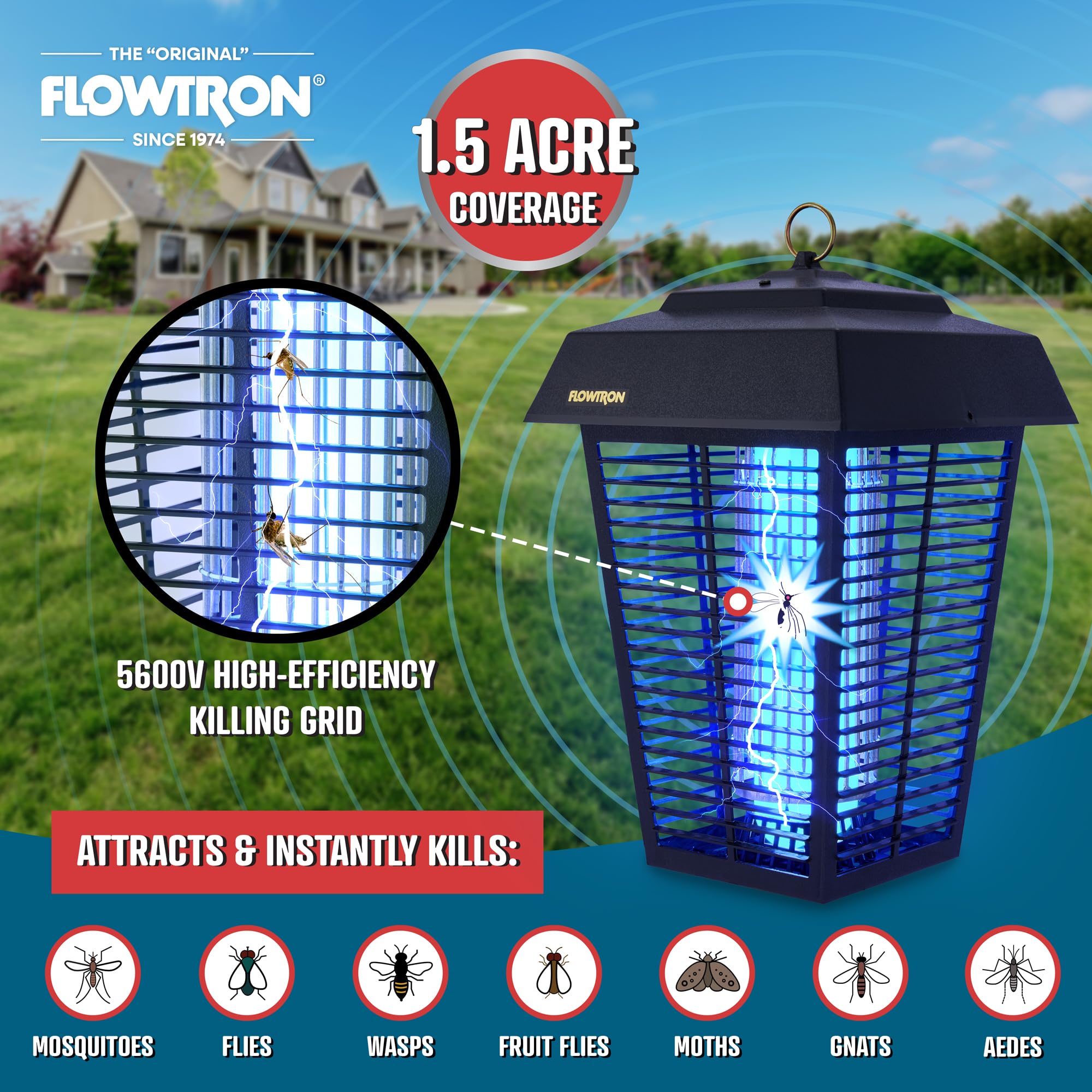 Flowtron weatherproof polycarbonate housing detail resisting rain and outdoor wear