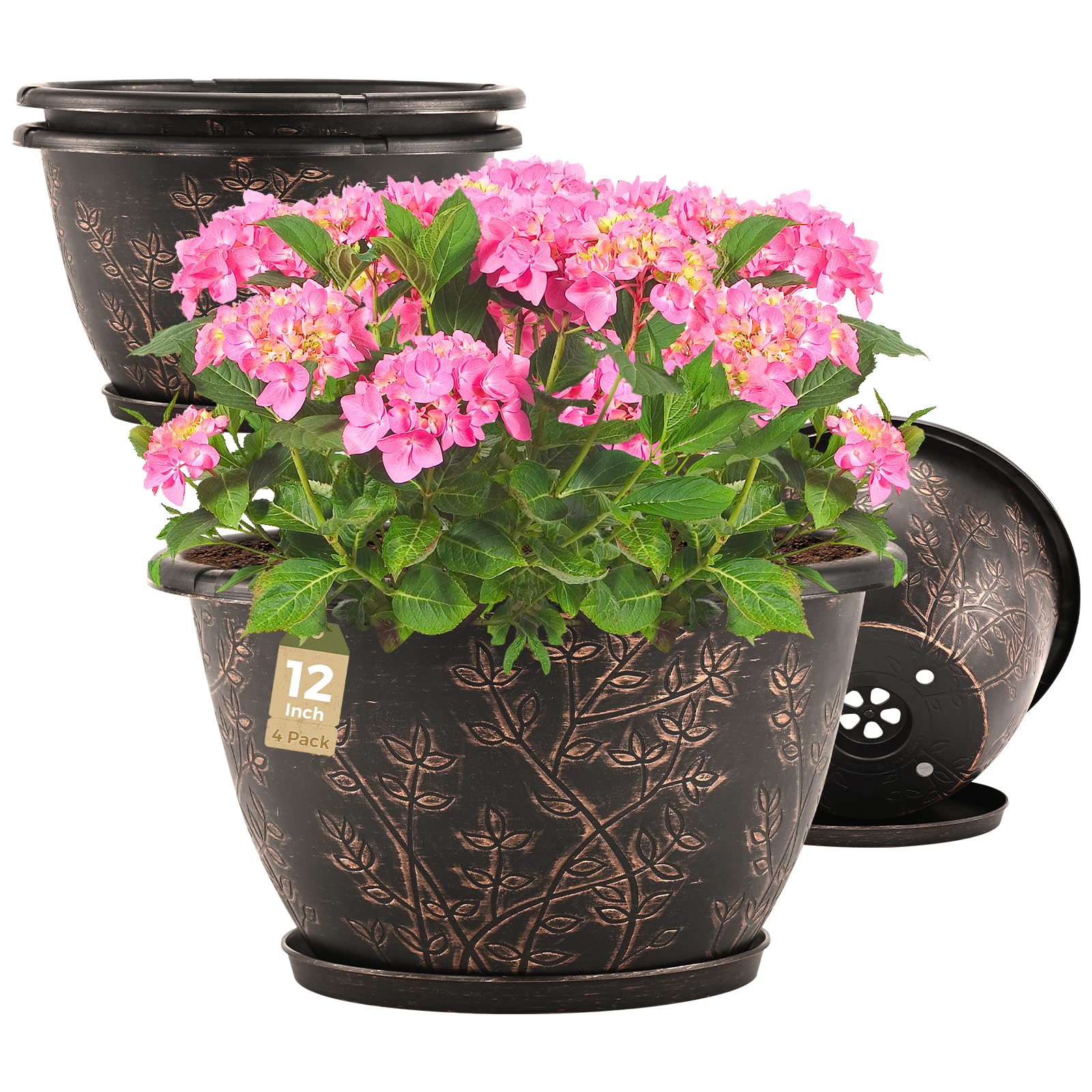Flowyypo front view four-pack showing coordinated retro planters and curb appeal