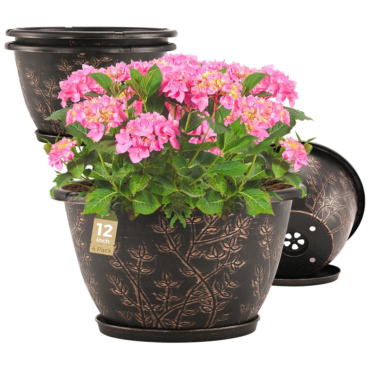 Flowyypo front view four-pack showing coordinated retro planters and curb appeal