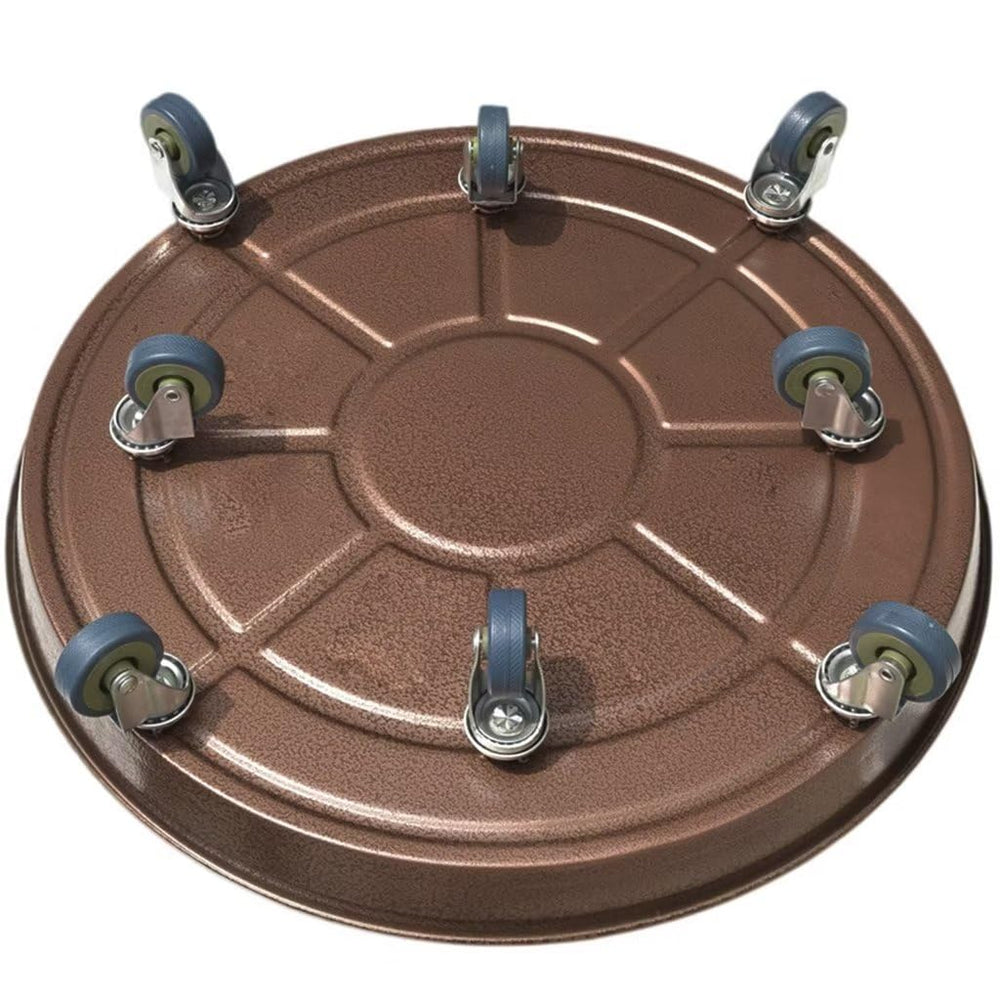 FLRISNTIG front view of 20-inch dolly showing stable bronze tray and wheels, supports heavy pots