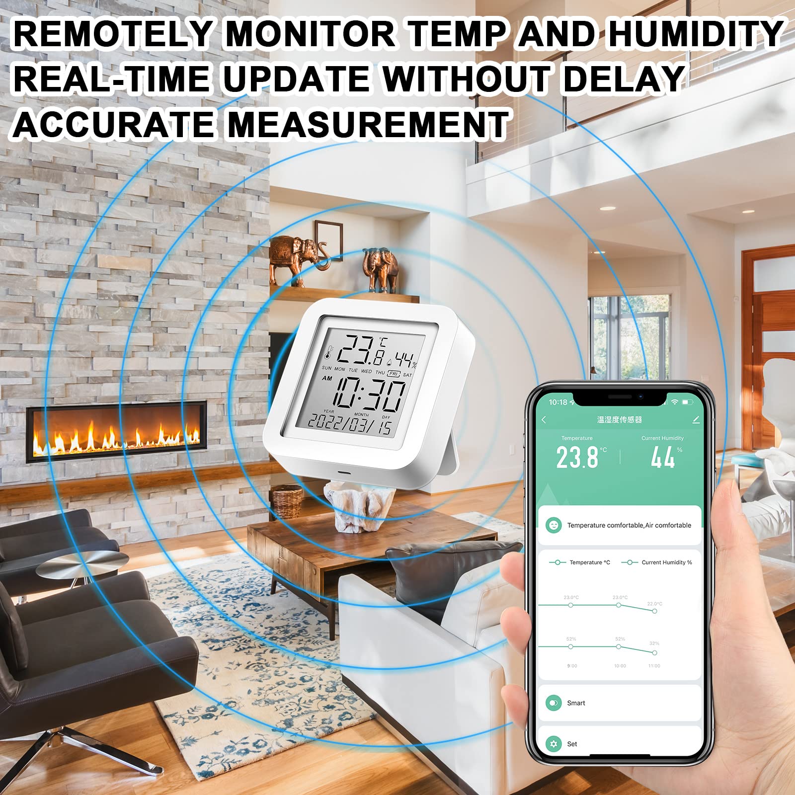 Flutesan on bedroom nightstand providing comfort tracking and alerting