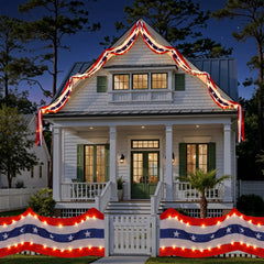 FLUUZE banner next to railing showing 19.6ft scale for porch and fence coverage