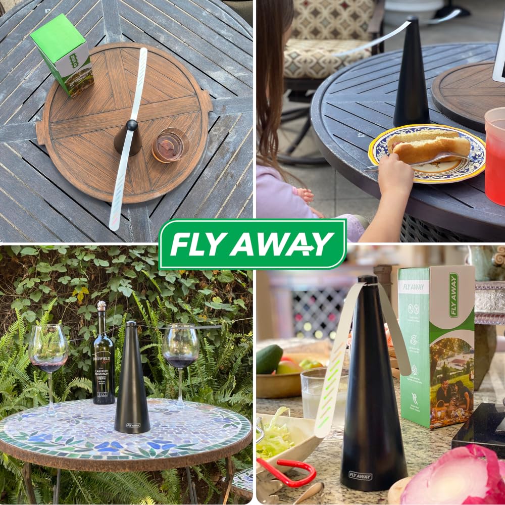 Fly Away fan on a dining table keeping flies away during a barbecue