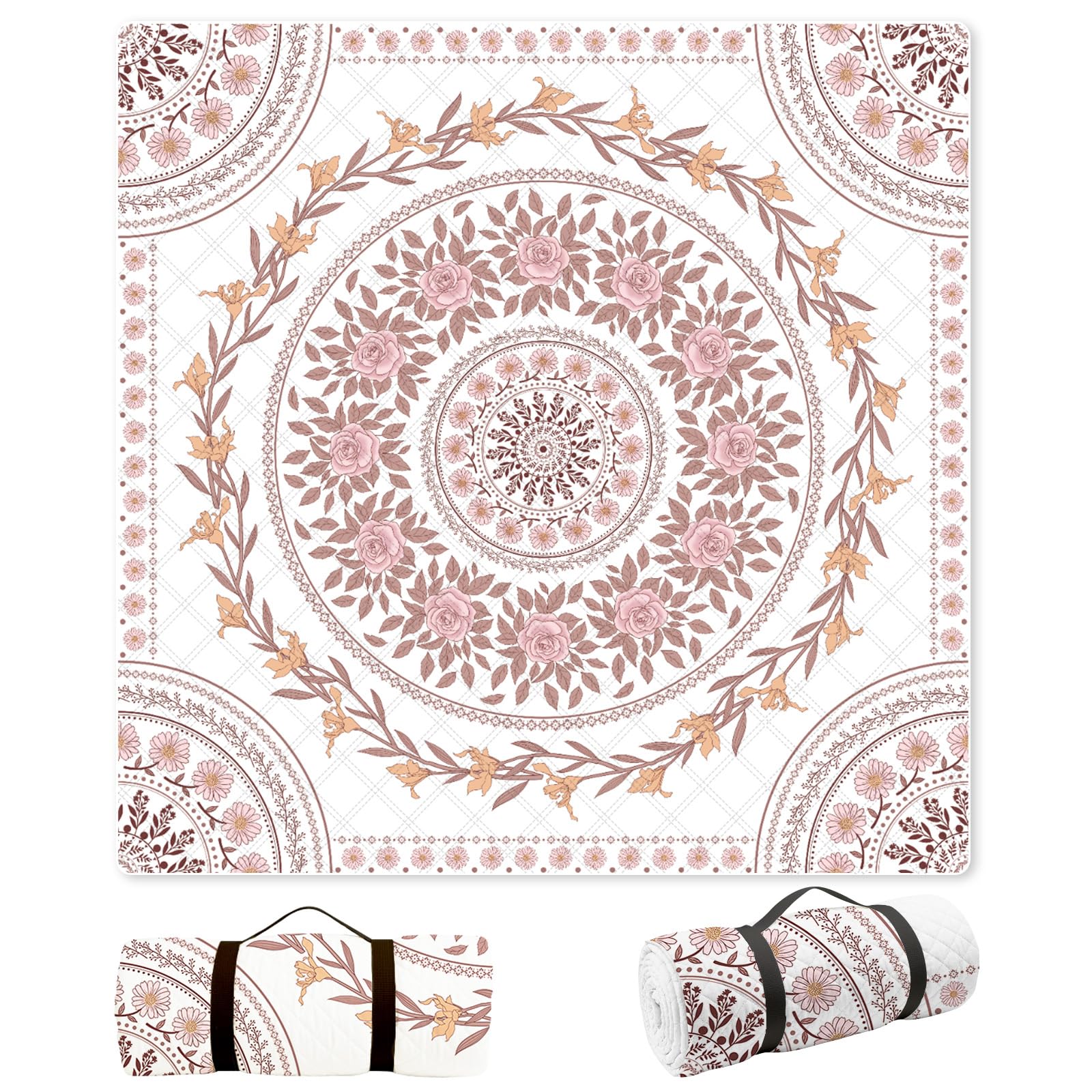FLY SPRAY front view of gingham blanket shows roomy area and picnic-ready layout